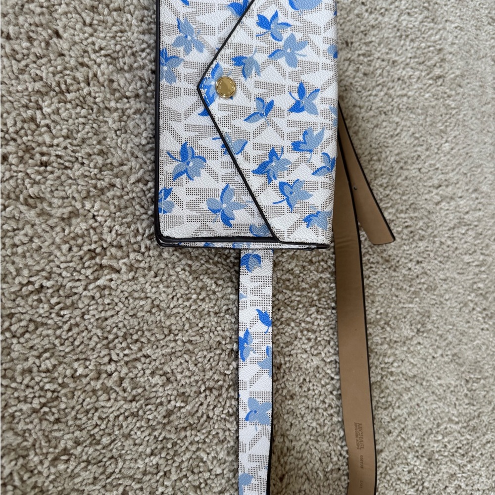New MICHAEL Michael Kors Blue and White Belted Wallet with Floral Design